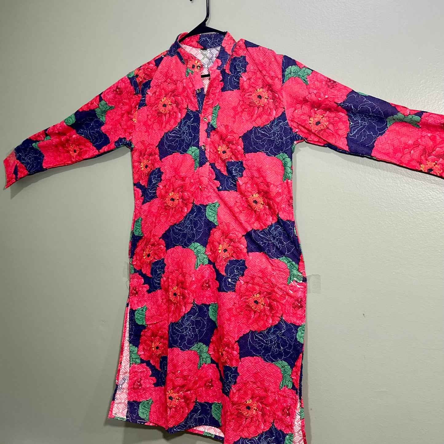 Blue w Red Floral print Kurta