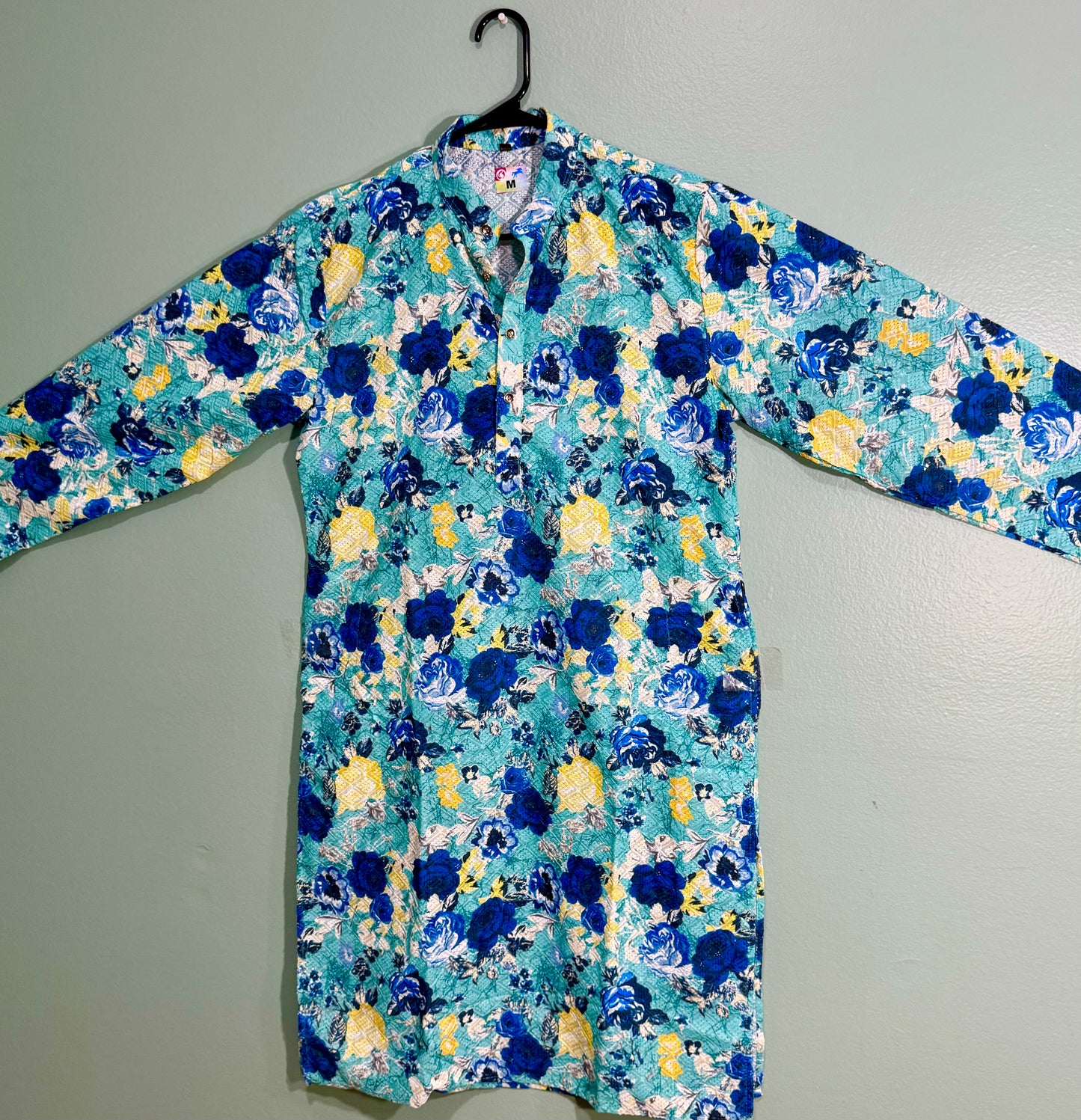 Turquoise floral print kurta