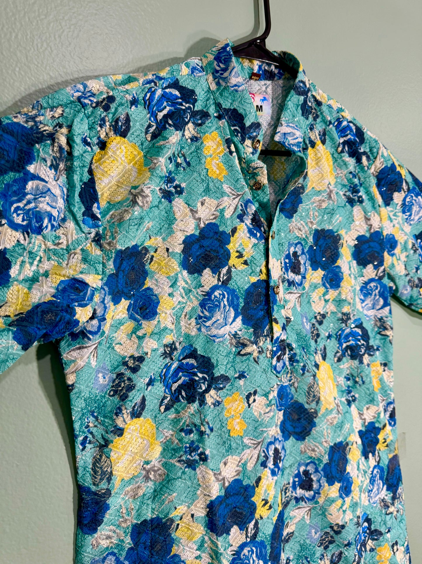 Turquoise floral print kurta