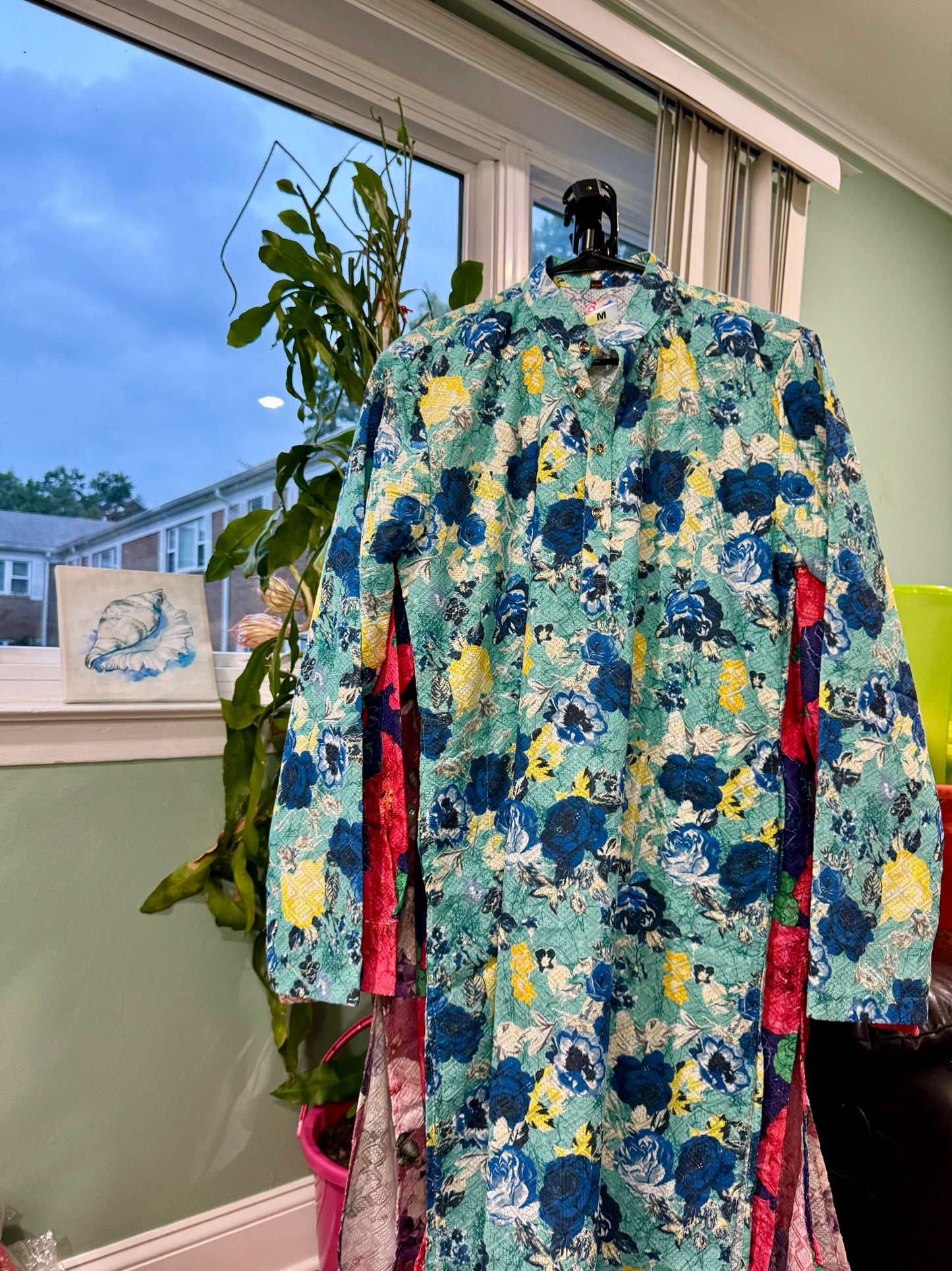 Turquoise floral print kurta