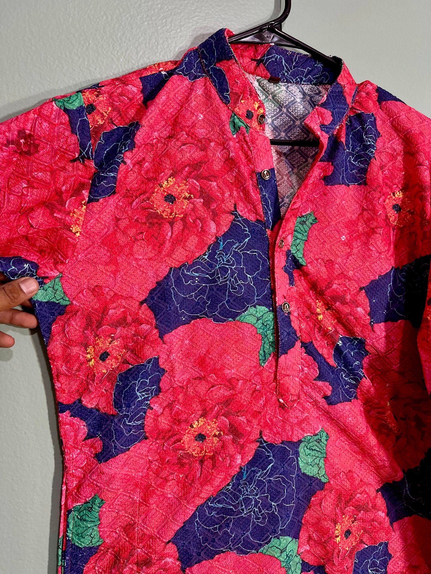 Blue w Red Floral print Kurta