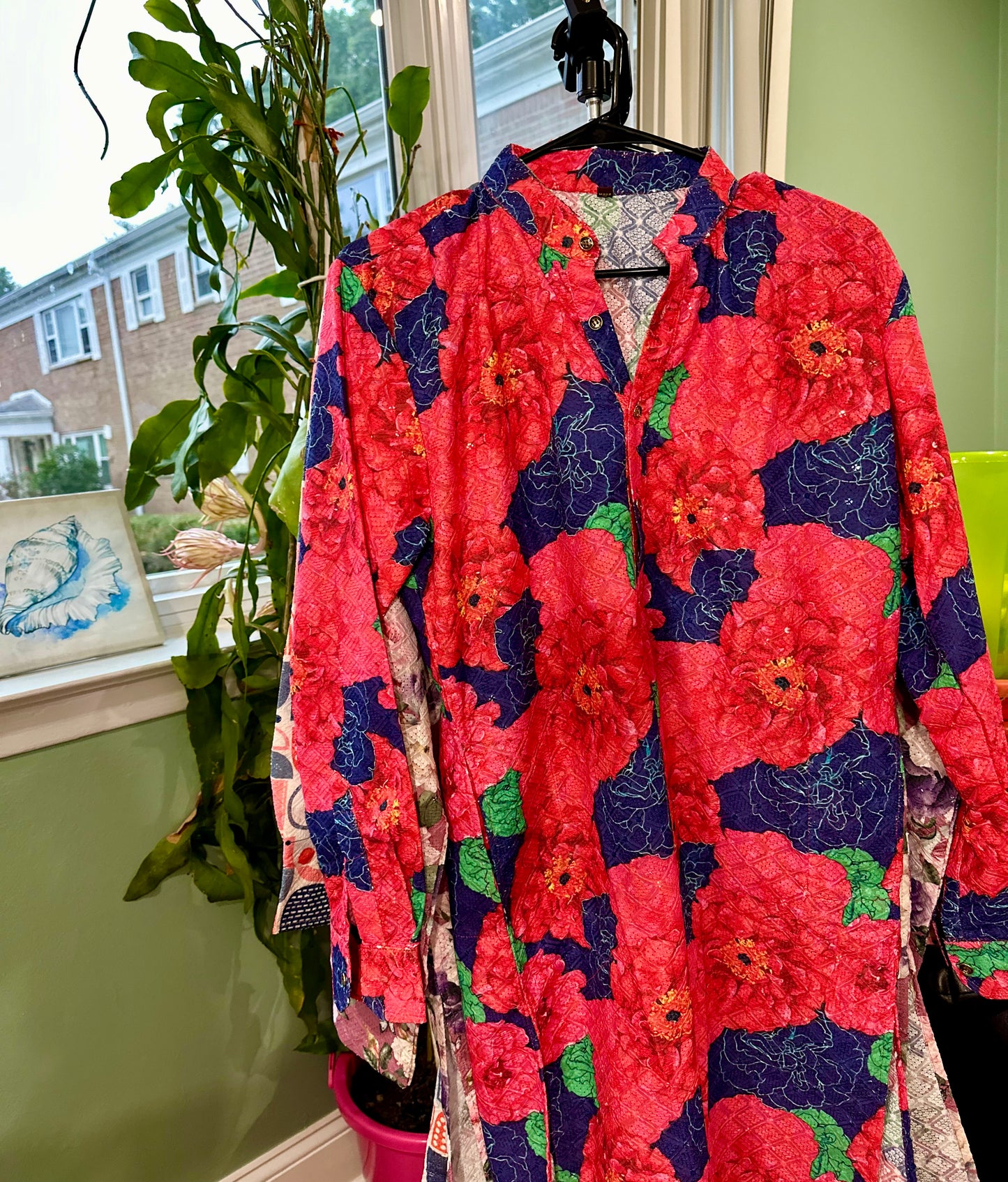 Blue w Red Floral print Kurta